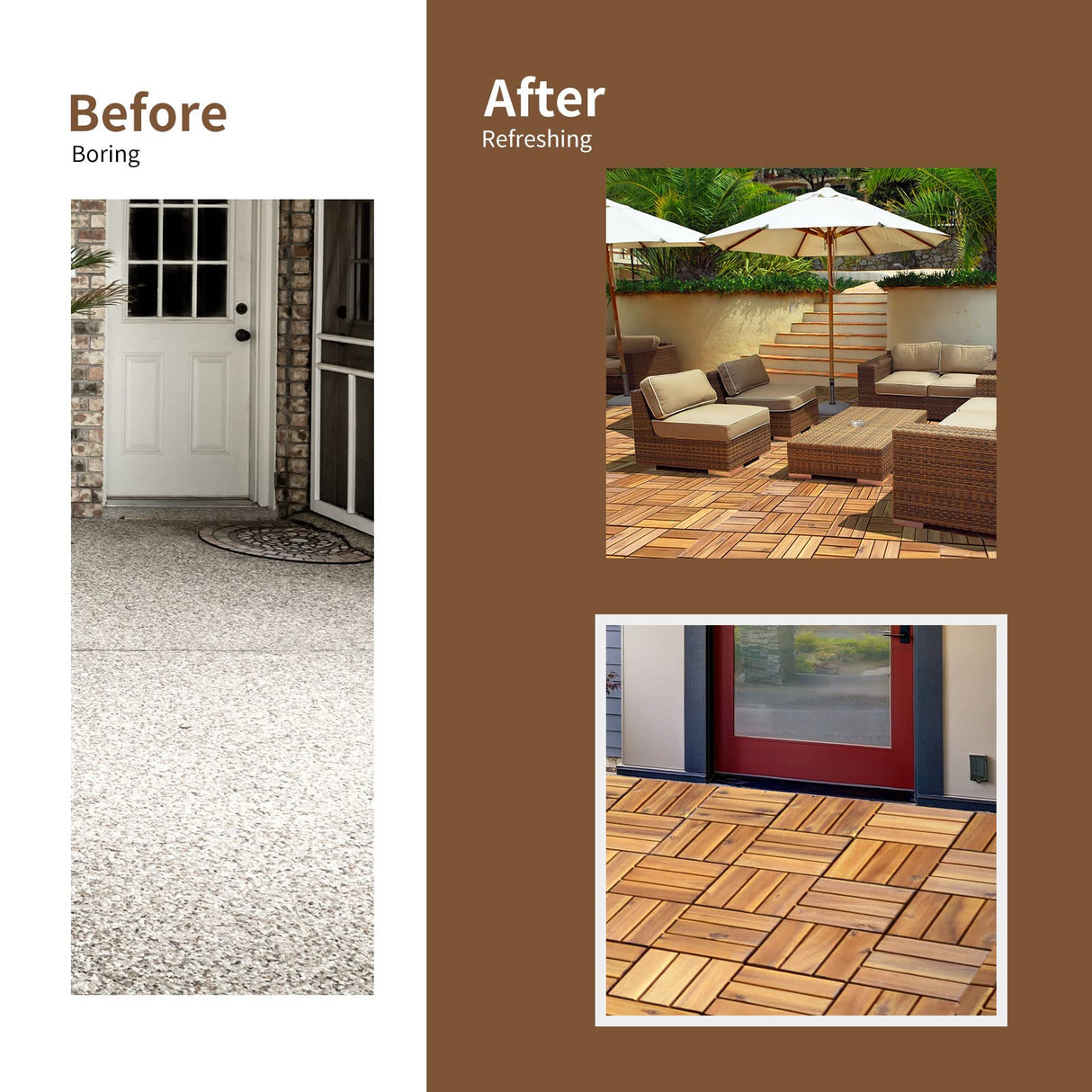 Giantex 10 PCS Interlocking Patio Deck Tiles, 12 x 12in Acacia Hardwood Outdoor Flooring Tiles, 10 sq.ft Wood Composite Deck Flooring Pavers for Outdoor Indoor, Tools Free Assembly, Checker Pattern Giantex