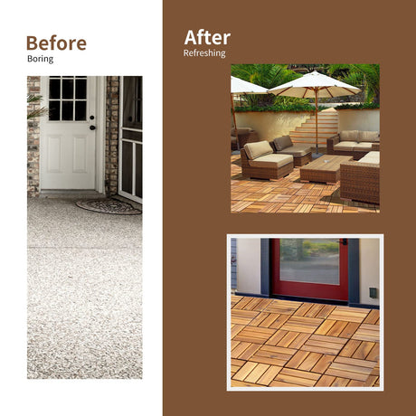 Giantex 10 PCS Interlocking Patio Deck Tiles, 12 x 12in Acacia Hardwood Outdoor Flooring Tiles, 10 sq.ft Wood Composite Deck Flooring Pavers for Outdoor Indoor, Tools Free Assembly, Checker Pattern Giantex