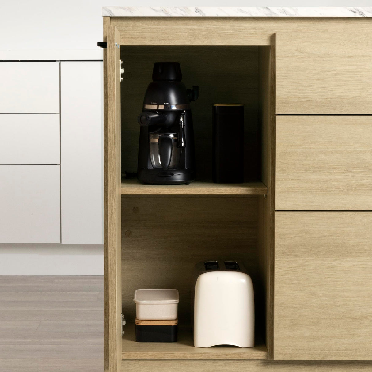 South Shore Myro Kitchen Island Faux White Marble and Blonde Oak, Contemporary South Shore