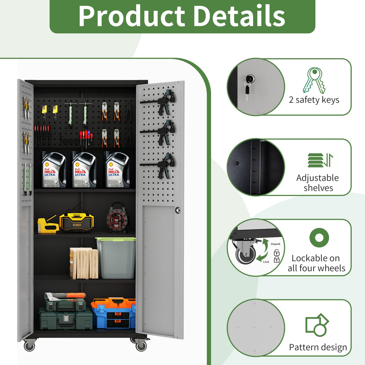 OPTYMIRA Metal Garage Cabinets and Storage System, 9-Pcs Workshop Tool Cabinet Set in Gray, Included 3 Pcs Wall Cabinets 6 Pcs Garage Tool Cabinets with Wheels,Assembly Required OPTYMIRA