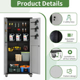 OPTYMIRA Metal Garage Cabinets and Storage System, 9-Pcs Workshop Tool Cabinet Set in Gray, Included 3 Pcs Wall Cabinets 6 Pcs Garage Tool Cabinets with Wheels,Assembly Required OPTYMIRA