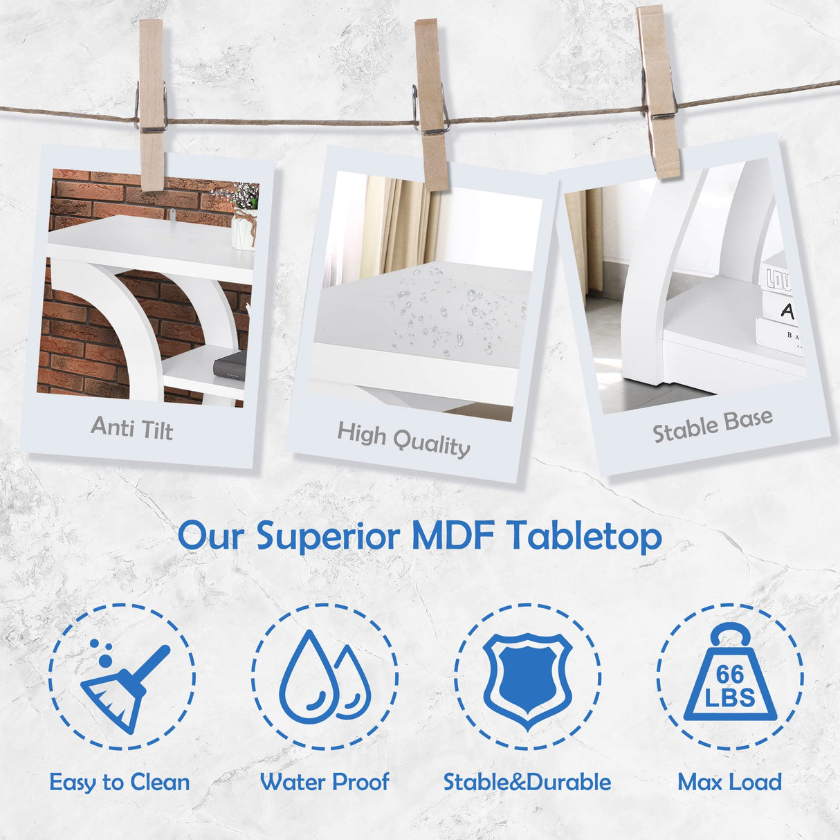 SUPER DEAL Wood Console Table for Entryway, 3 Tier Modern Sofa Table with Curved Frame and 2 Open Storage Shelves, Narrow Table for Hallway Living Room Bedroom, 47 in White SUPER DEAL