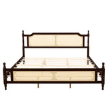 SOFTSEA Boho Rattan King Bed Frame, King Size Platform Bed Frame with Natural Rattan Headboard and Footboard, Solid Pine Wood, No Box Spring Needed, Easy Assembly, Espresso SOFTSEA
