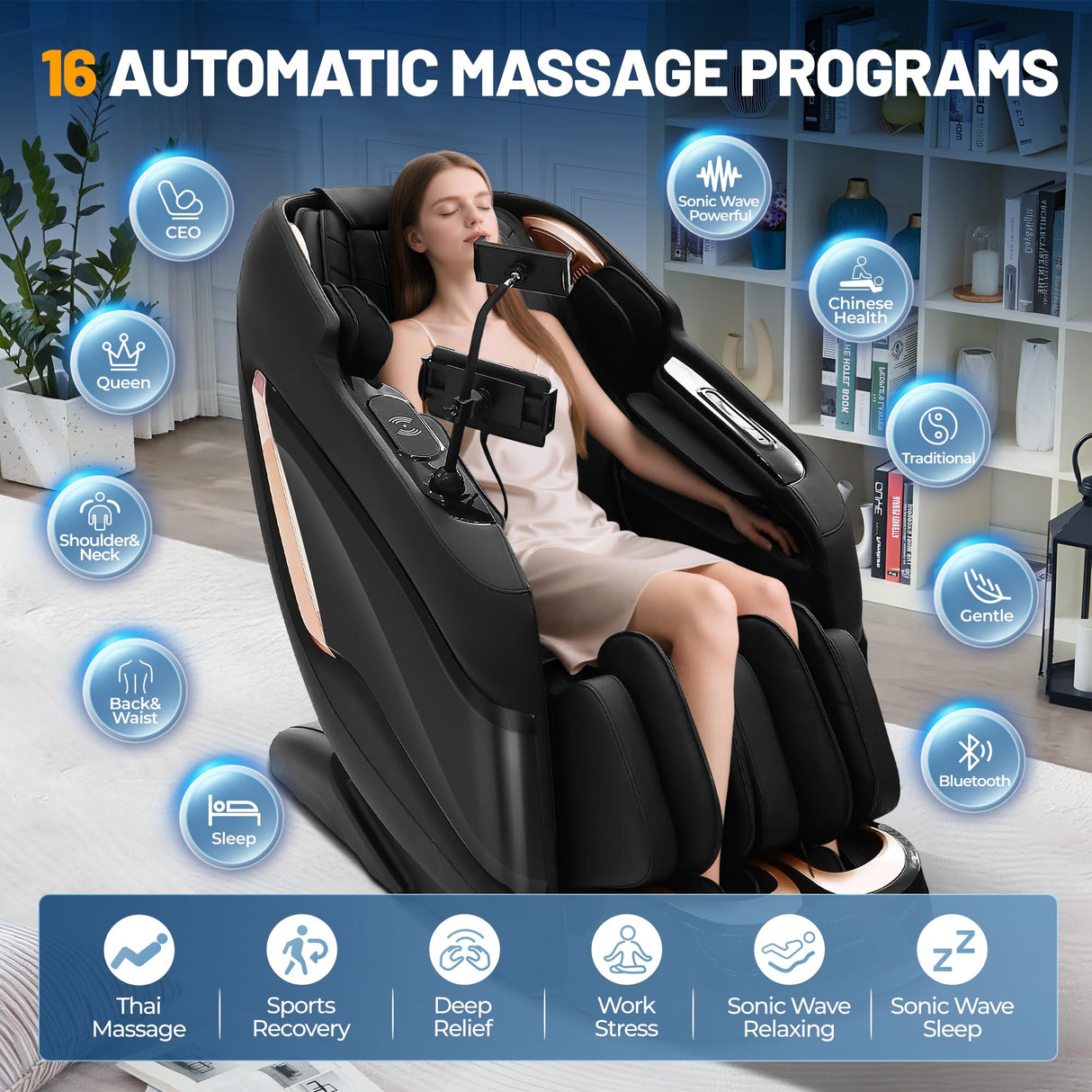 4D Massage Chair Full Body, Zero Gravity Chair with 57'' Dual-core SL Track, Music Synced Massage Recliner, Deep Yoga Stretch with Body Scan, Foot Rollers, Heating, Upgraded Calf, Bluetooth, Black Hitree