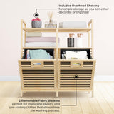 TidyHub Double Tilt Out Laundry Hamper with Shelf - Durable Bamboo Hamper with 2 Removable Laundry Liner Fabrics, Easy Grab Handle & Manual - Pull Out Laundry Hamper Cabinet for Clothes Towels Toys TidyHub