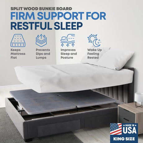 Treaton, 1.5" Split Wood Bunkie Board King Size Bed - 4-Piece Under Mattress Support, Fully Assembled, Fabric Ventilation Cover-Replaces Wooden Slats or Box Spring for Bed Frames Treaton