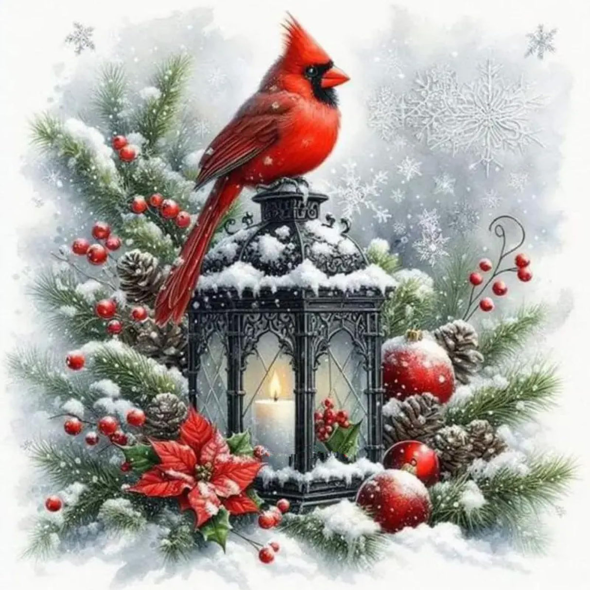 MOMDEDP Christmas Cardinal Diamond Painting Kits for Adults, 5D Light Diamond Art Painting by Numbers Kits, DIY Winter Diamond Dots Art Kits Full Round Drill Bird Diamond Paintings for Decor12x12 in MOMDEDP