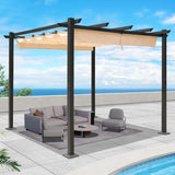10‘x10’ Louvered Pergola, Retractable with Sun Shade Canopy Patio Pergola, Heavy Duty Aluminum Pergolas for Gardens, Pavilion Grill Gazebo, Backyards and Decks, Grape Trellis (Khaki) HOWSVN