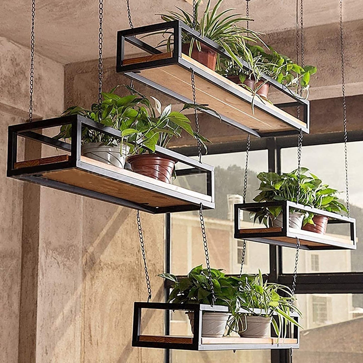 Ceiling Hanging Shelf Kitchen Storage Shelving, Flower Stand, Plant Railing Shelf with Solid Wood Board and Iron Frame, for Bar Flower Shop Balcony (Size : 120cm) - WoodArtSupply