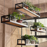 Ceiling Hanging Shelf Kitchen Storage Shelving, Flower Stand, Plant Railing Shelf with Solid Wood Board and Iron Frame, for Bar Flower Shop Balcony (Size : 120cm) FAFZ