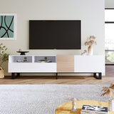 Virubi Modern TV Stand with 3 Cabinets & Open Shelves, Minimalist Wooden Entertainment Center for TVs Up to 80”, Sturdy TV Console for Living Room Bedroom Decor (White) Virubi