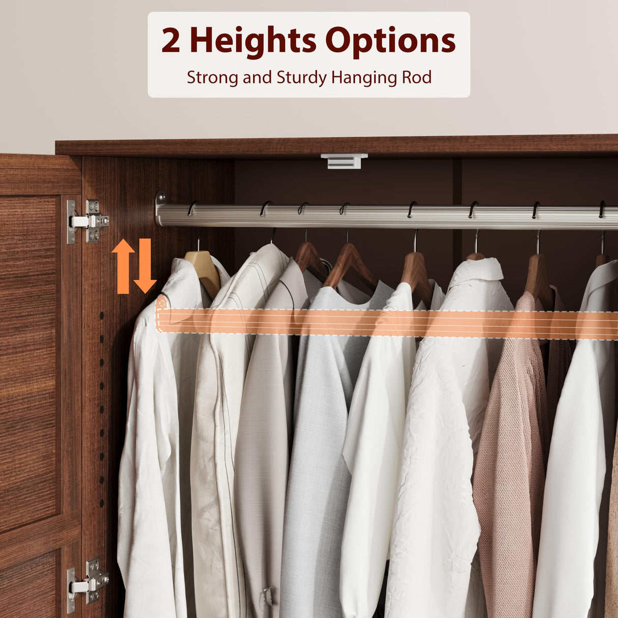 GarveeHome Armoire Wardrobe Closet with 2 Drawers,72 in Wooden Wardrobe Cabinet with Hanging Rod, Tall Clothing Armoire Cabinet with Doors and 18 Adjustable Shelves for Bedroom, Clothes,Walunt Brown GarveeHome