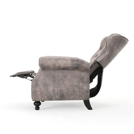 Mid Century Wingback Recliner, Fabric Push Back Recliner Chair Single Rolled Armchair Sofa with Rivet Decoration, Accent Chairs with Stable Hump Feet for Living Room (Brown Gray) Xinmviec