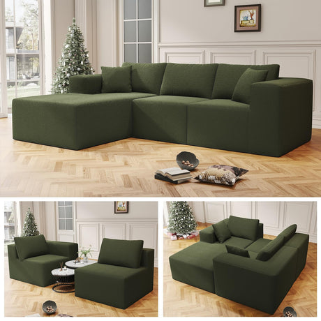 108" Cloud Sectional Couch with L-Shape Chaise,4 Seat Modern Modular Sofa with Deep Seat, Upholstered Couches for Living Room Bedroom, Sectional Boneless Couch (Green, 108"+Left Facing Chaise) SYFERLORY
