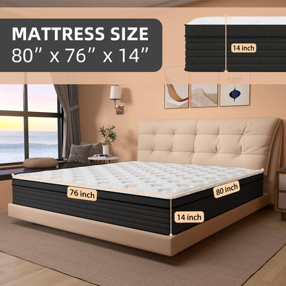 AICEHOME King Mattress, 14 Inch Individual Pocket Springs with Gel Memory Foam, Medium Firm Mattresses in a Box, Hybrid King Size Mattress with Pressure Relief