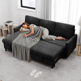 Walsunny Sectional Sofa Couch Bed L Shaped Sleeper Sofa Bed Pull Out Bed with Storage, Reversible Sectional Couches for Living Room, Apartment, Office(Black) Walsunny