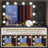 DWVO Farmhouse Vanity Desk with Light and Hollywood Makeup Mirror, Large Storage Space Vanity Set with 2 Drawers & 2 Cabinets, Dressing Table for Bedroom, Stool Included, Black DWVO