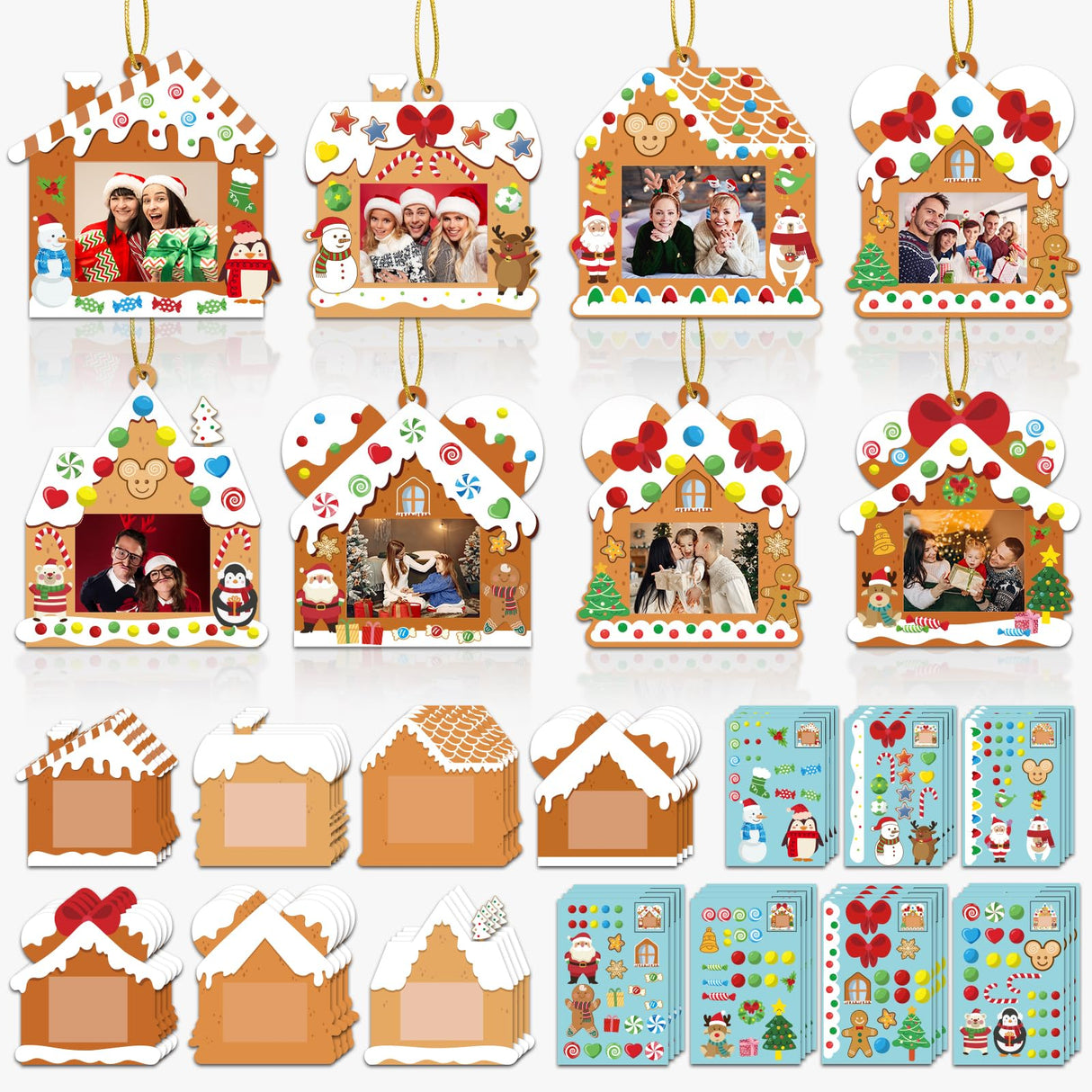 28 Pack Christmas Picture Frame Craft Kits for Kids, Xmas DIY Gingerbread House Candy Photo Craft Christmas Hanging Frame Ornaments for Xmas Tree Holiday Art Decorations Home Class Game Activities GuassLee