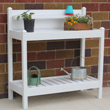 DuraTrel Greenfield PVC Vinyl Indoor Outdoor Table Potting Bench Station with Shelf for Plant Accessories & Gardening Supplies Storage, White DuraTrel