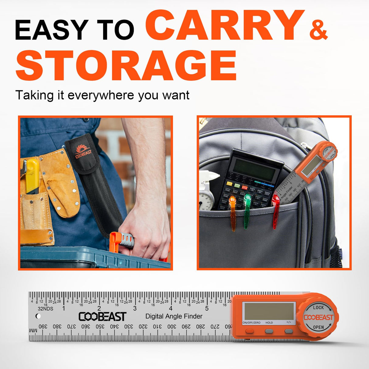 Coobeast Digital Angle Finder Ruler, Digital Angle Finder with 7 Inch/200 mm, Stainless Steel Digital Protractor for Woodworking, Construction, Architects & DIY Portable Digital Goniometer with Case coobeast
