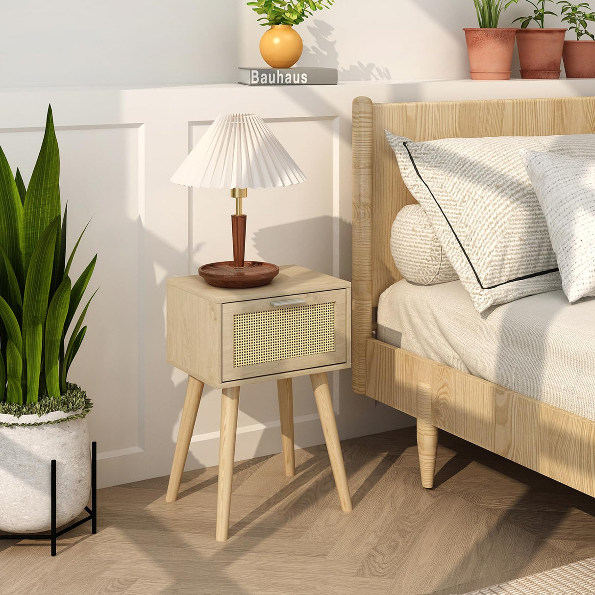 LAATOOREE Bedside Table Set of 2, Boho End Table with Solid Wood Feet for Bedroom and Living Room LAATOOREE