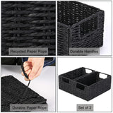 Vagusicc Wicker Storage Basket, Set of 2 Hand-Woven Paper Rope Wicker Basket, Small Storage Baskets for Organizing Toilet Paper Basket, Foldable Large Cube Storage Organizer Bins for Shelves (Black) Vagusicc