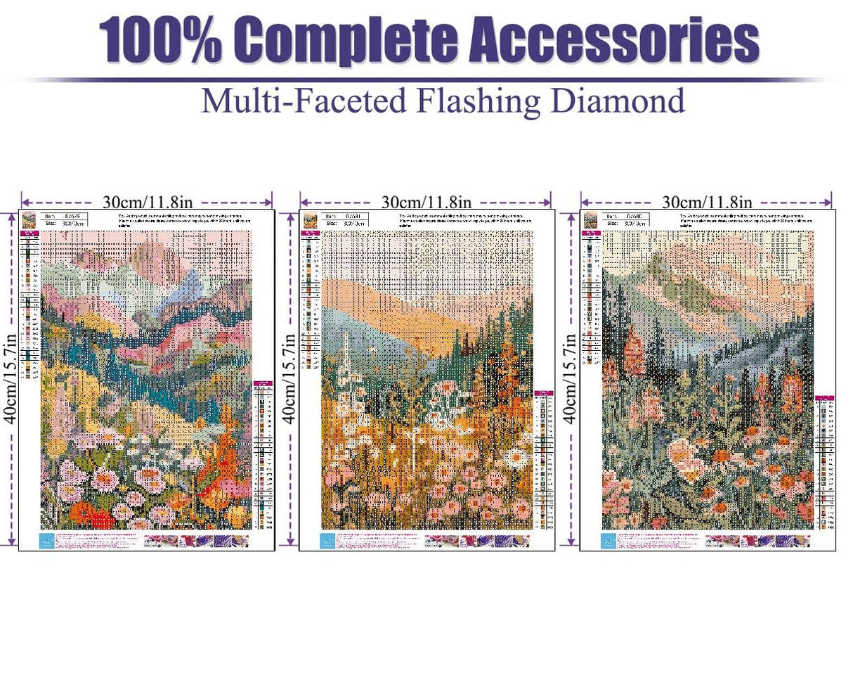 Mountain Diamond Art Kits for Adults - 3 Pack Landscape Flowers Diamond Painting for Beginners, Diamond Dots Round 5D Full Drill Paintings with Diamonds Gem Art and Crafts Home Decor 12x16inch tigdtiu