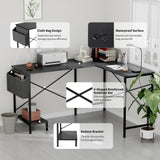 Simple Deluxe L Shaped Desk Gaming Computer 50 Inch Reversible Corner Table PC Work Table for Writing Study Student with Wood Tabletop Metal Frame CPU Stand Side Bag for Home Office Small Place Simple Deluxe