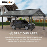 Sunjoy Carport 12 ft. x 20 ft. Outdoor Gazebo Heavy Duty Garage Car Shelter with Powder-Coated Steel Roof and Frame by AutoCove, Gray and Dark Gray Sunjoy