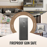 KAER Fireproof Gun Safe, 16-20 Rifle Safe 1400°F / 45 Minutes, Interior 360°Velvet Protection|5 Active Bolts & 2 Deadbolts For Fingerprint Lock, 90-180° Outward-Opening, Storage + Smooth Handle(Grey) KAER