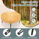 COSTWAY Farmhouse Round Coffee Table Set of 2, Rustic Sofa Side Tea Tables w/Wood Finish, Metal Frame, Adjustable Foot Pads, Nesting End Table Set for Living Room, Bedroom (Radial Pattern) COSTWAY