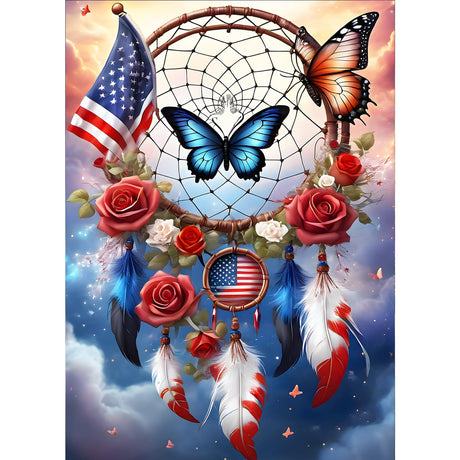 GDYEEH DIY 5D Flowers Butterfly Diamond Art Kits, Round Full Drill Dreamcatcher Diamond Painting Picture, Fantasy Painting by Numbers Art Kits for Adults Beginners Home Wall Decor 12x16 inch GDYEEH