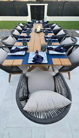 PURPLE LEAF 14 Pieces Patio Dining Set Wicker Outdoor Furniture Rectangular Table and Chairs Set for Garden Deck Teak-Finish & Grey Aluminum Frame Backyard Kitchen Set, Cushions and Pillows Included PURPLE LEAF