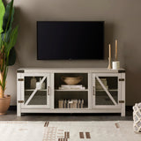 Walker Edison Wesley Modern Farmhouse Glass Door TV Stand for TVs up to 65 Inches, 58 Inch, Stone Grey, Without Fireplace Walker Edison