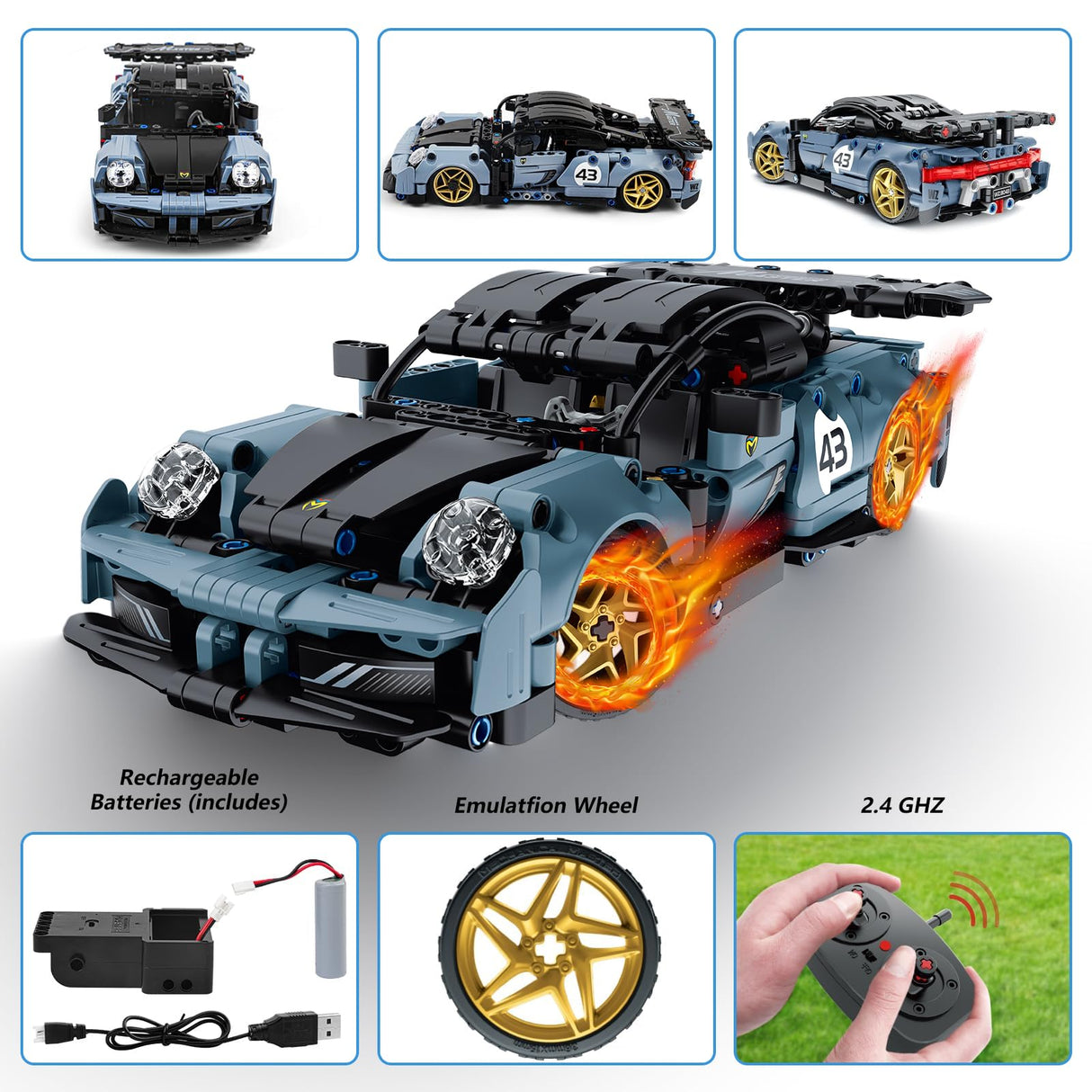 STEM Building Toys for Kids, Educational Building Blocks, Remote & APP Controlled 2in1 RC Car/Construction Robot STEM Kit, Science Learning Car Building Sets for Boys Girls 8-16 Old (Dark Blue) DIEBA