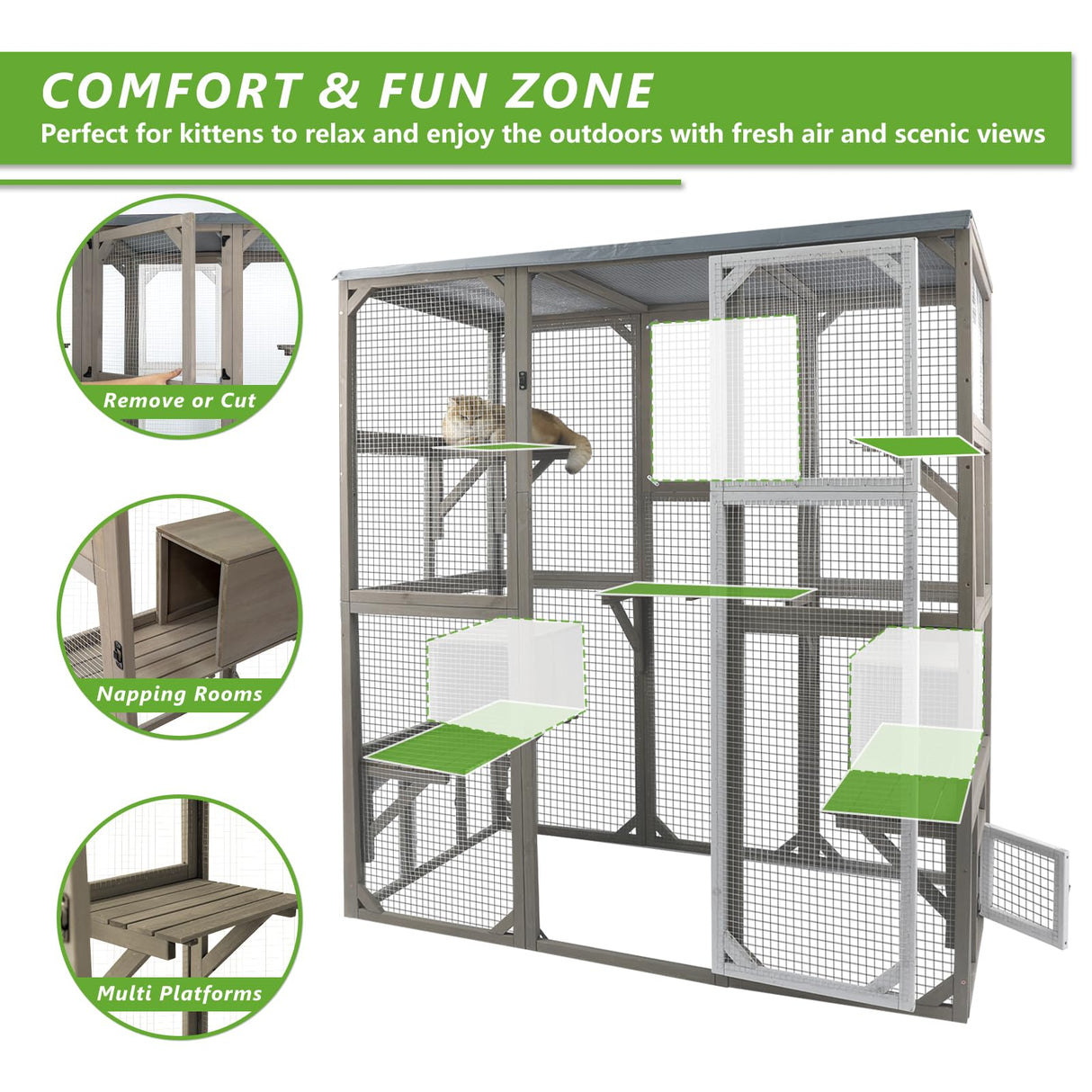 Catio Outdoor Cat Enclosure with Weatherproof Tarp Roof, Large Window, Multi-Platform Walk-in Cat House for Indoor/Outdoor Use Gowoodhut