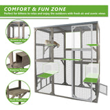 Catio Outdoor Cat Enclosure with Weatherproof Tarp Roof, Large Window, Multi-Platform Walk-in Cat House for Indoor/Outdoor Use Gowoodhut