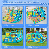 FINCOME Bounce House Double Slides for Kids 3-12, Large Bounce Castle with Air Blower 550W, Pool, Jumping, Climbing, Balls, Ring Toss, Inflatable Water Park for Birthday Party Holiday Outdoor Indoor FINCOME