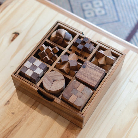 BSIRI 9 Puzzles in a Box - Wooden Brain Teaser Puzzles, 3D Puzzles for Adults, Educational Kids Games, Mind Puzzles for Adults and Brain Games for Kids, Ideal for Birthday Gifts and Patio Decor BSIRI