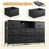 EnHomee Black Dresser for Bedroom with Charging Station, 8 Drawers Dressers & 55 inch TV Stand for Bedroom, Fabric Chest of Drawers with Open Shelves, Sturdy Dresser for Closet Living Room, Hallway EnHomee