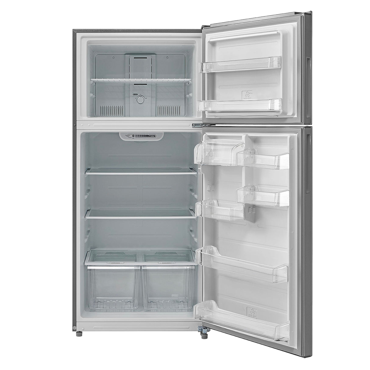 West Bend Apartment Refrigerator Freestanding Dual Door Design Fridge with Top Freezer, Adjustable Electronic Control and Frost Free Defrost, for Condo, House, Small Kitchen Use, 18-Cu.Ft, Metallic West Bend