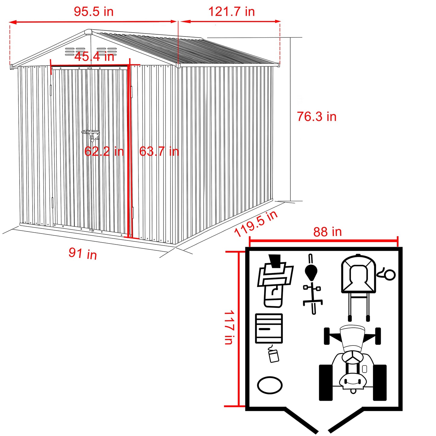 VEIKOU 8 x 10FT Storage Shed with Thickened Galvanized Steel, Outdoor Storage Shed with Lockable Door & Air Vents, Garden Tool Metal Shed for Patio Garage Yard, Grey - WoodArtSupply