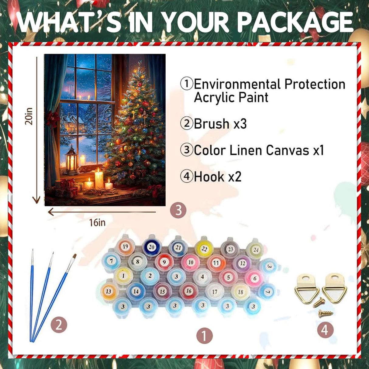 xackcme Christmas Tree Paint by Numbers for Adults, Christmas Paint by Number on Canvas Without Frame, DIY Xmas Oil Painting for Gift Home Wall Decor (16x20 inch) xackcme