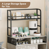 Garvee Cat Litter Box Enclosure,Hidden Litter Box Furniture with Open Shelf & Compartments, Metal Frame Indoor Cat House Furniture Cabinet for Most of Litter Box, Grey Garvee