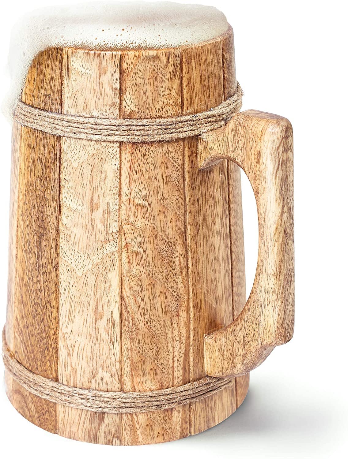Frescorr Wooden Beer Mugs, 100% Authentic and HANDWADE, Top Grade Natural Handmade Retro Brown Wood mug with Handle for Drinking Tea Coffee Wine Beer Hot, cold Drinks, 17-18oz Frescorr