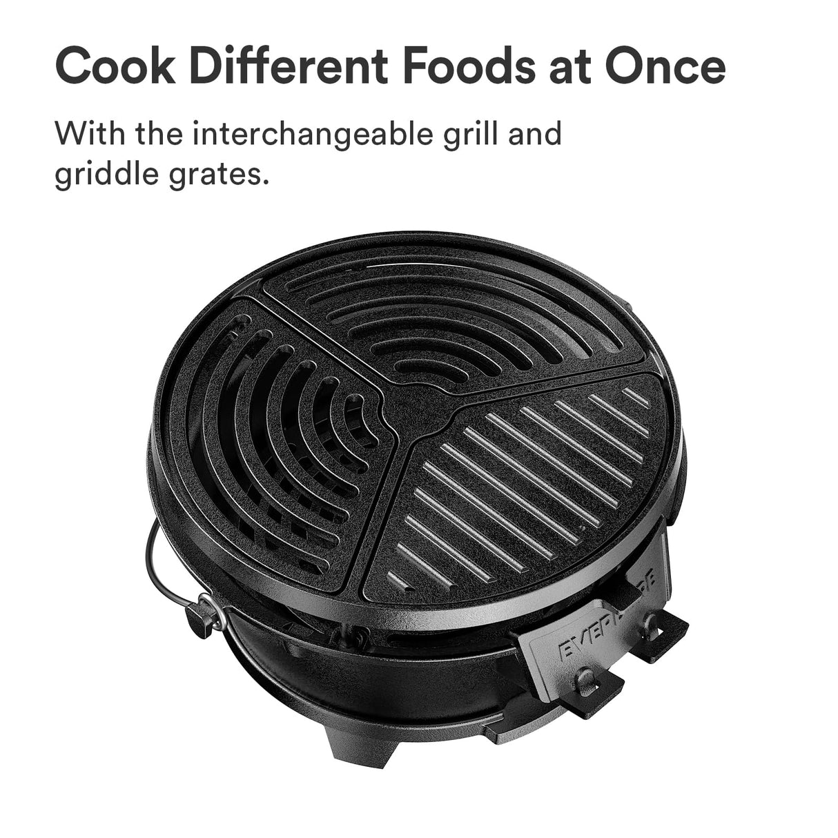 Everdure Round Cast Iron Grill & Cover – Outdoor, 2-In-1 Portable, Tabletop Grill and Griddle - 100% Cast Iron, Enameled, Durable, Small Charcoal Grill, Camping Stove or Hibachi Grill Everdure