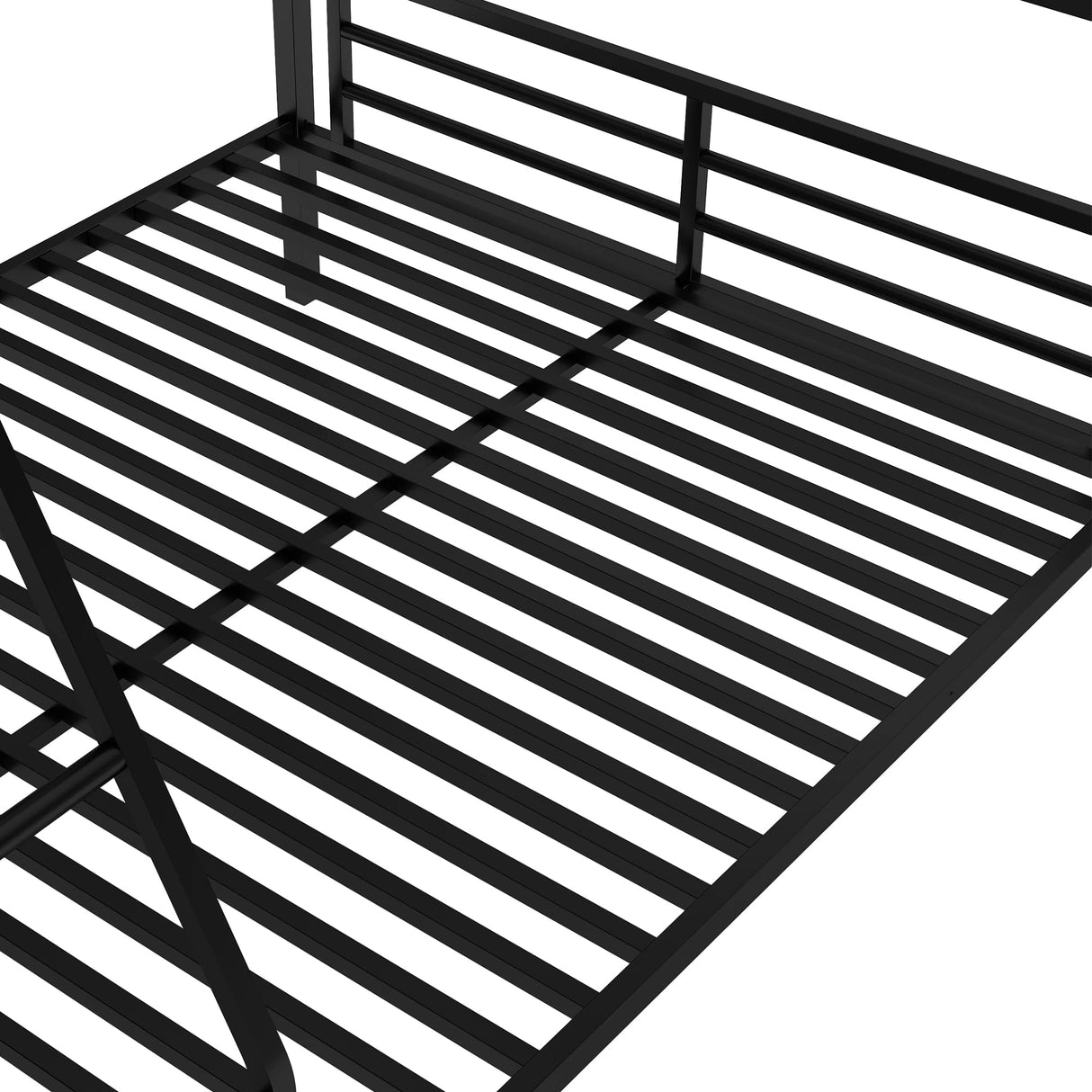 JIJIWANG Metal Triple Bunk Bed L Shaped for 3, Twin Over Full Bunk Bed with a Desk and Twin Size Loft Bed Attached, Noise Reduced Structure, Black JIJIWANG