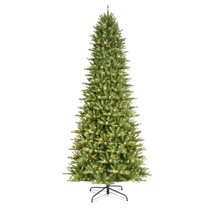 Puleo International 10 Foot Pre-Lit Slim Fraser Fir Artificial Christmas Tree with 900 UL Listed Clear Lights, Green