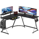 SHW Vista L-Shape Desk with Monitor Stand, Black SHW