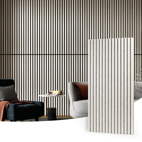 Art3d 2 Wood Slat Acoustic Panels for Wall and Ceiling - 3D Fluted Sound Absorbing Panel with Wood Finish - White Elm Art3d